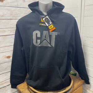 CAT Caterpillar Heavy Equipment Logo Hoodie Sweatshirt Pullover Black Silver XXL